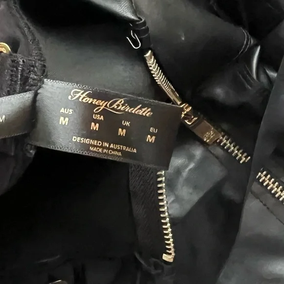 Honey Birdette RARE Black Sheer Mesh and Faux Leather Plunge Bodysuit - Picture 4 of 8